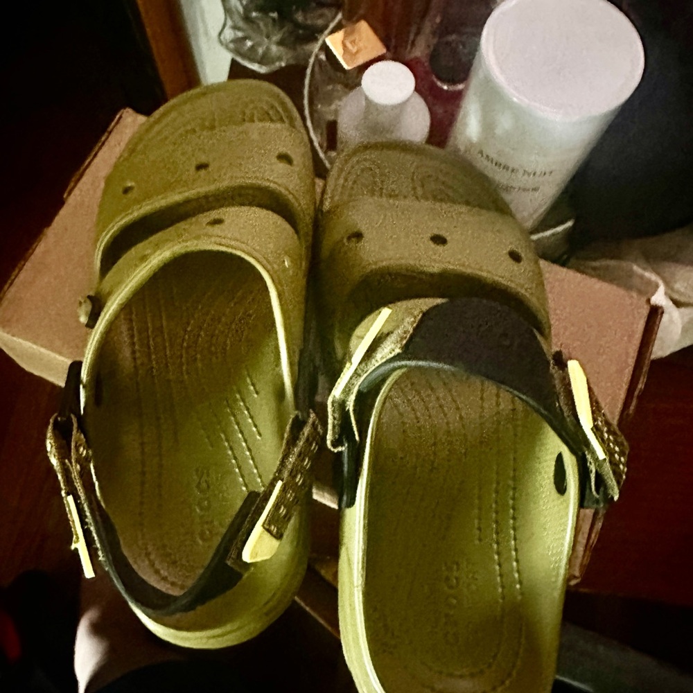 CROCS Olive Sandals with Dark Straps